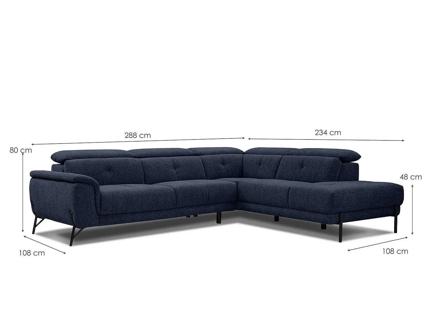 AVENA Ecksofa 5-Sitzer rechts mit verstellbare Kopfstützen, marineblau