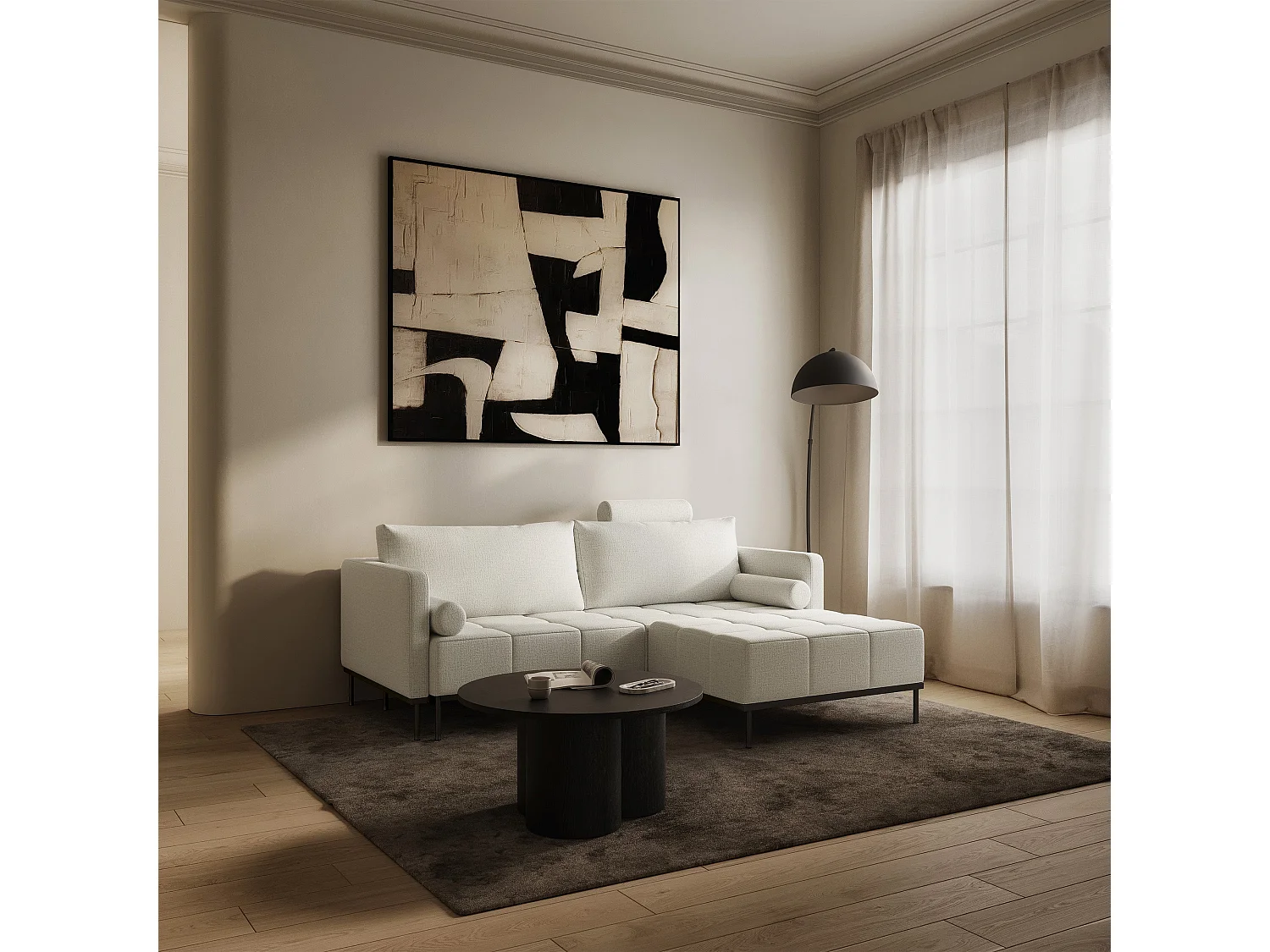 Canapé - 224 cm - Chenille Grège - Skilia