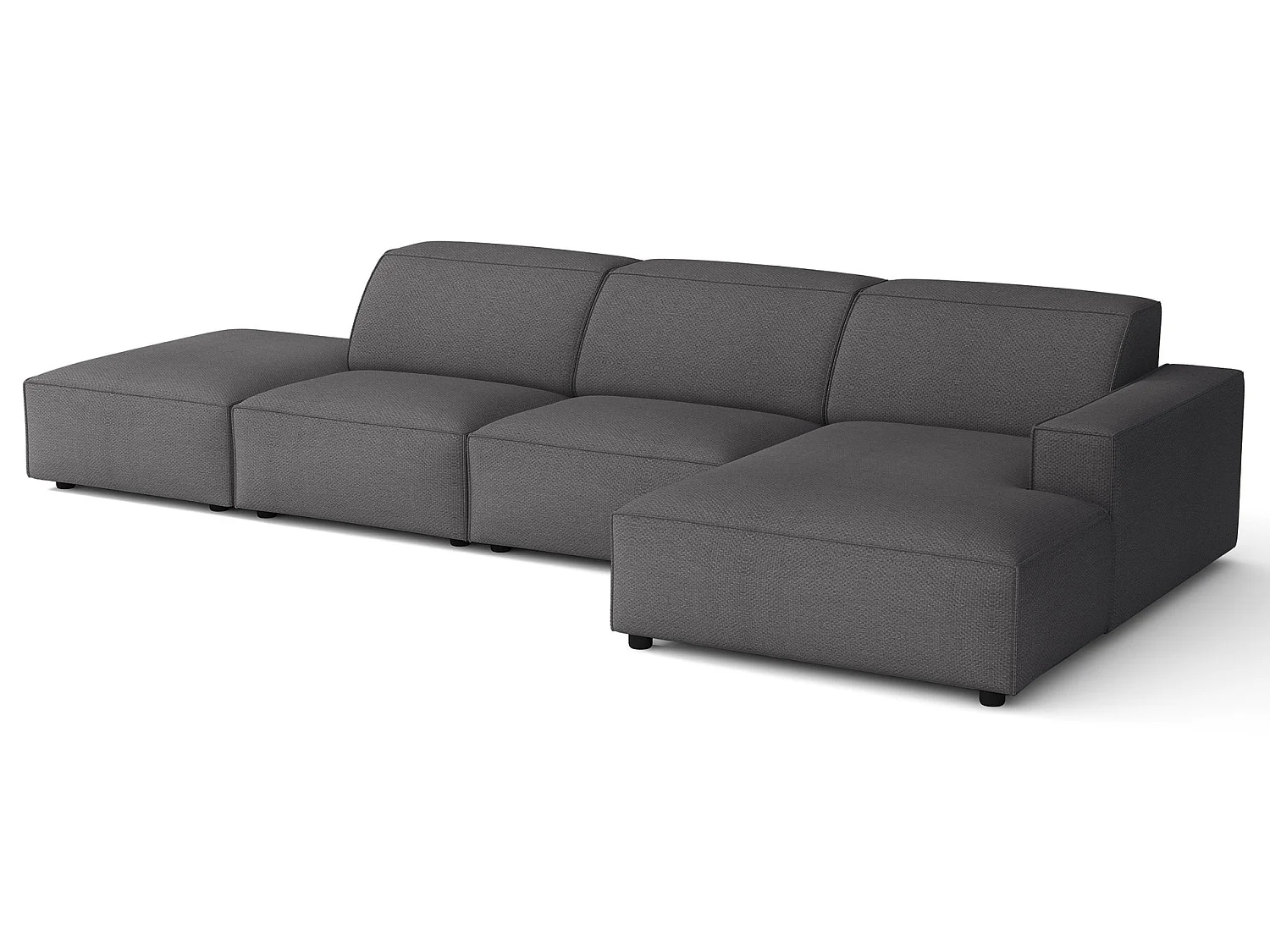 Canapé d'angle avec un pouf - 344 cm - droite - Chenille Gris foncé - Sellmo
