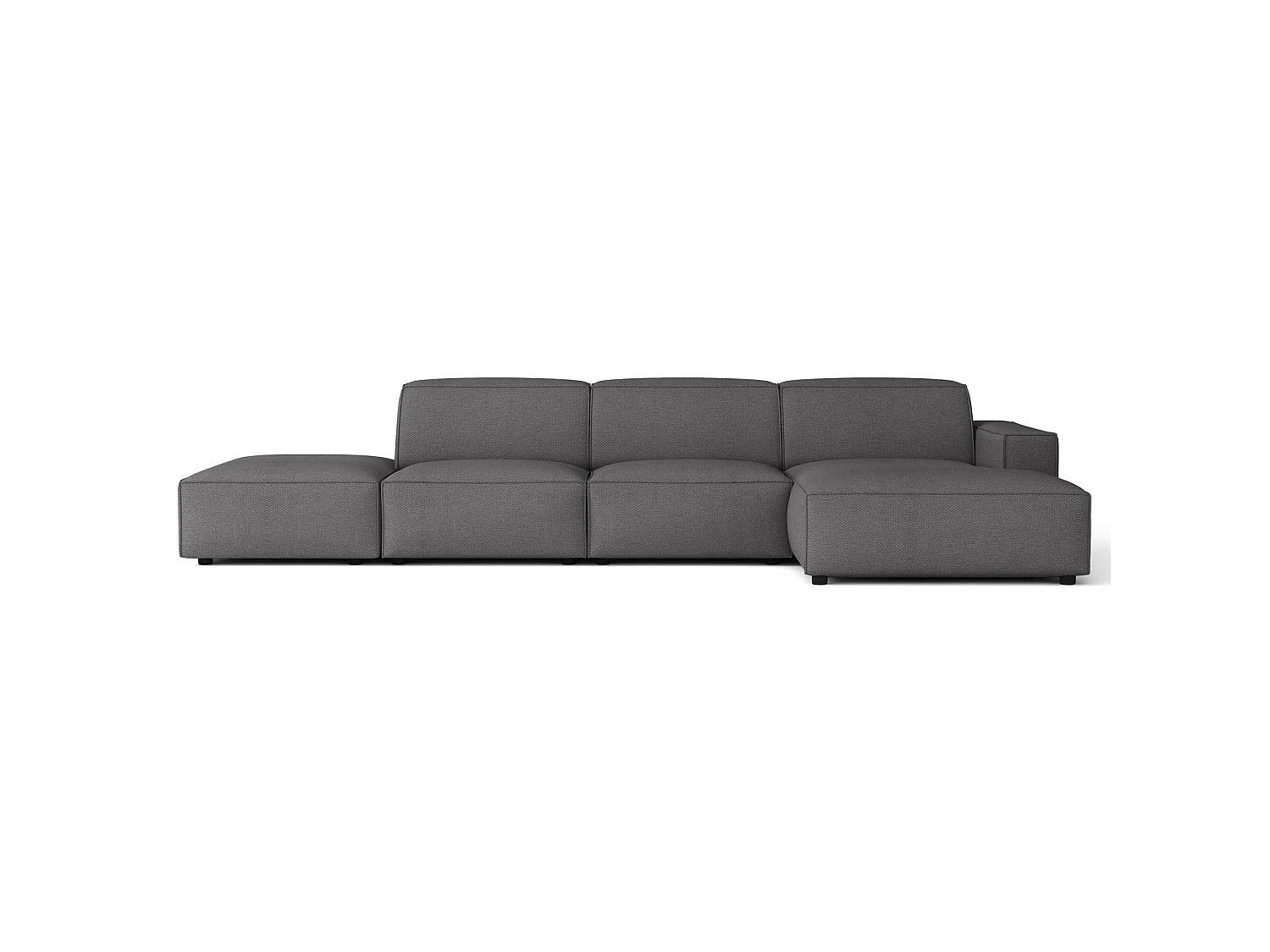 Canapé d'angle avec un pouf - 344 cm - droite - Chenille Gris foncé - Sellmo
