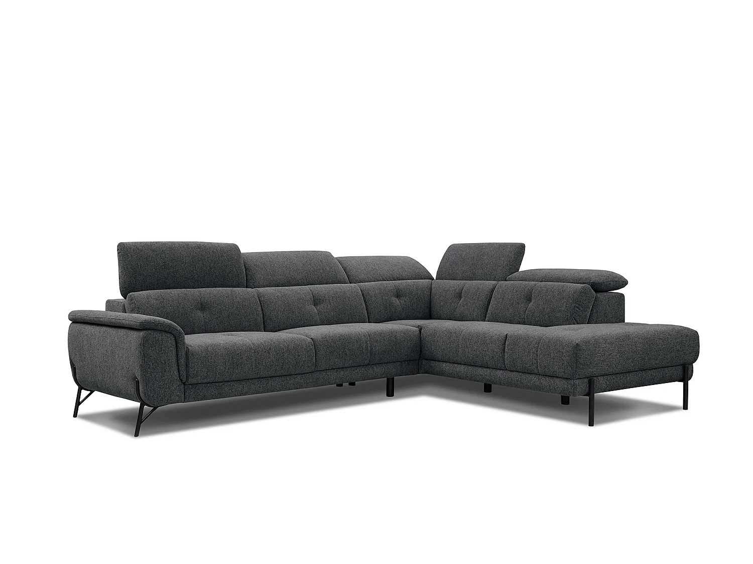 AVENA Ecksofa 5-Sitzer rechts mit verstellbare Kopfstützen, dunkelgrau