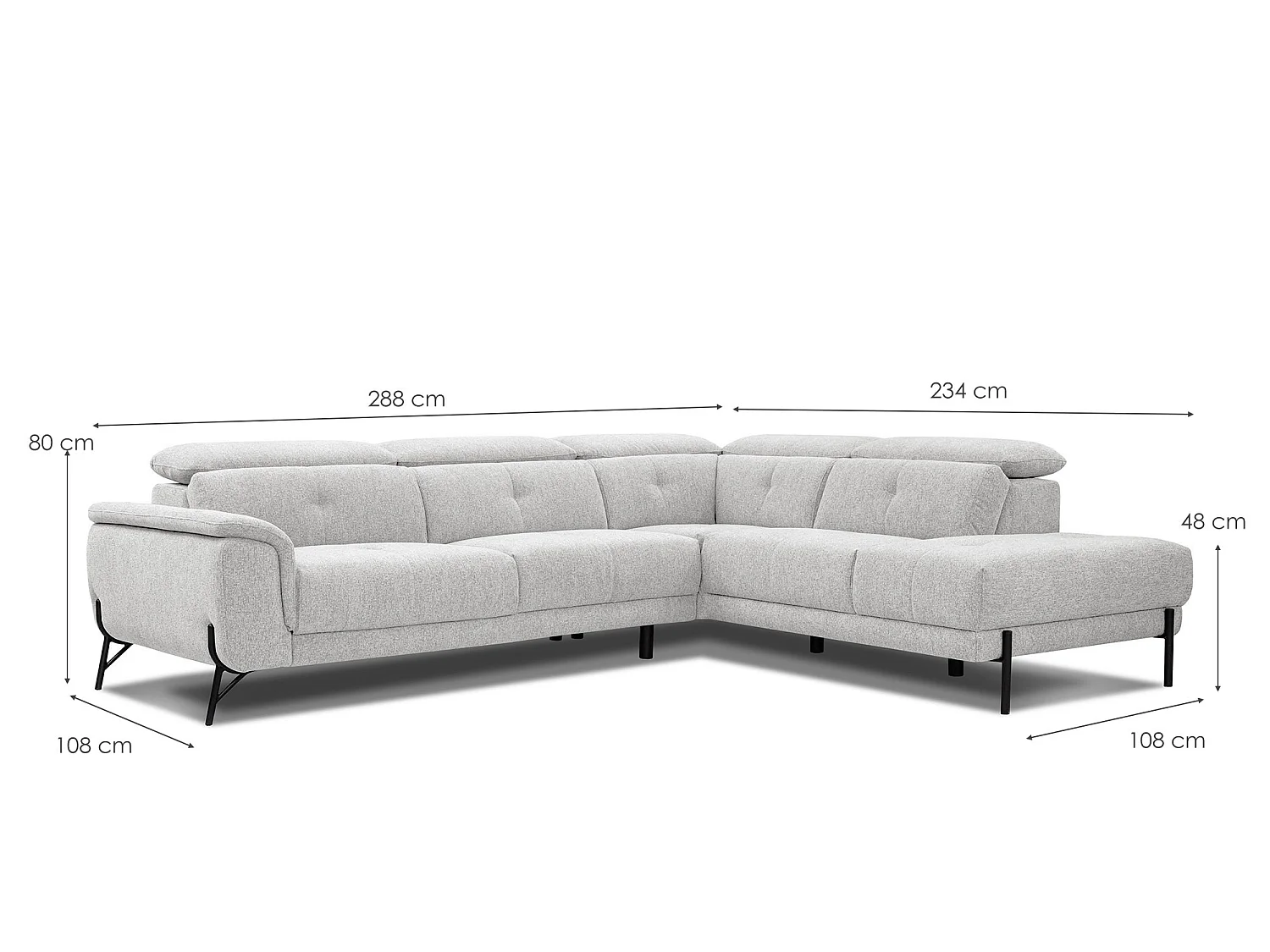 AVENA Ecksofa 5-Sitzer mit verstellbare Kopfstützen, creme