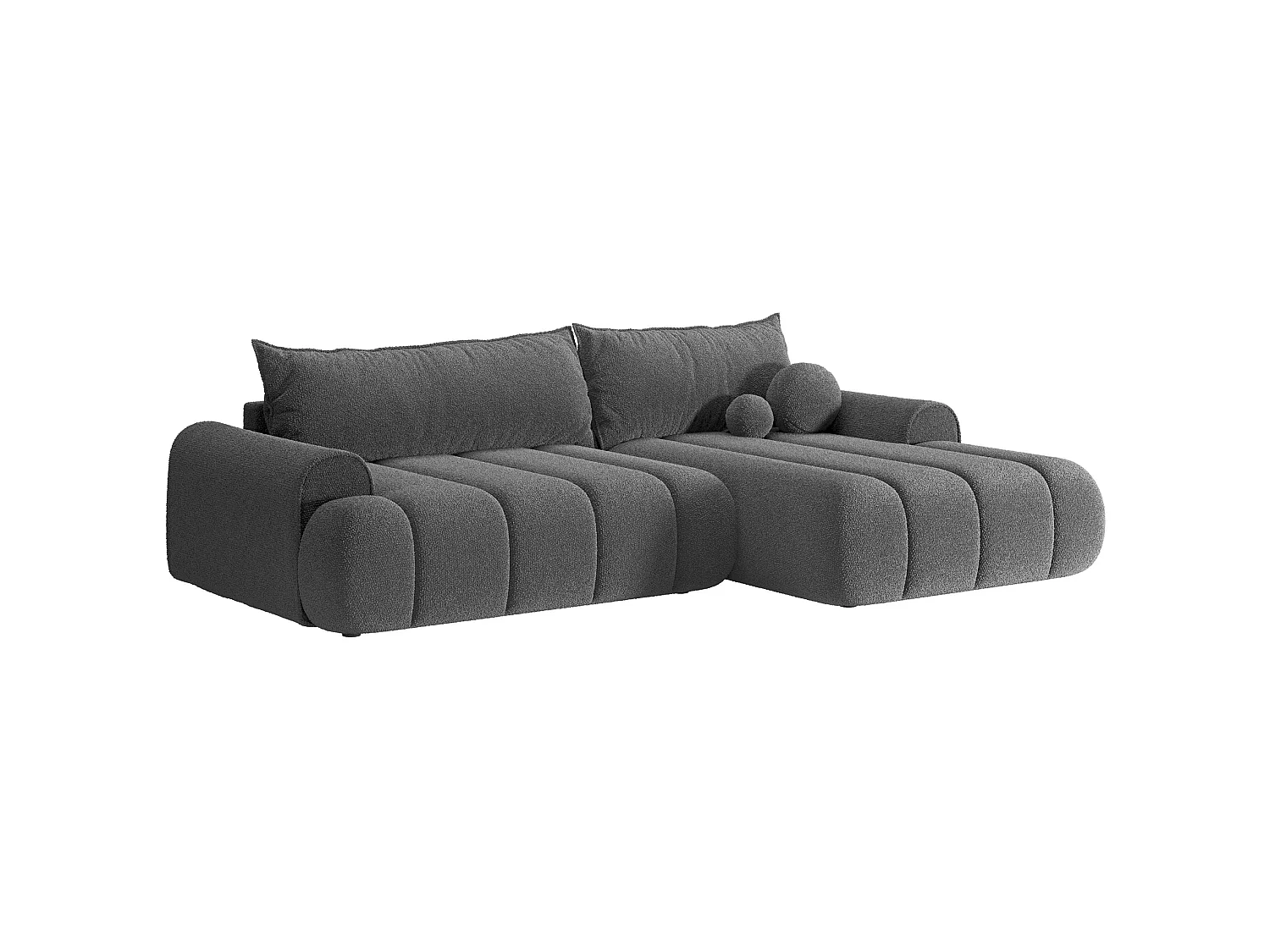 Canapé d'angle convertible - en bouclette gris avec revêtement - côté droit - DANDELINO