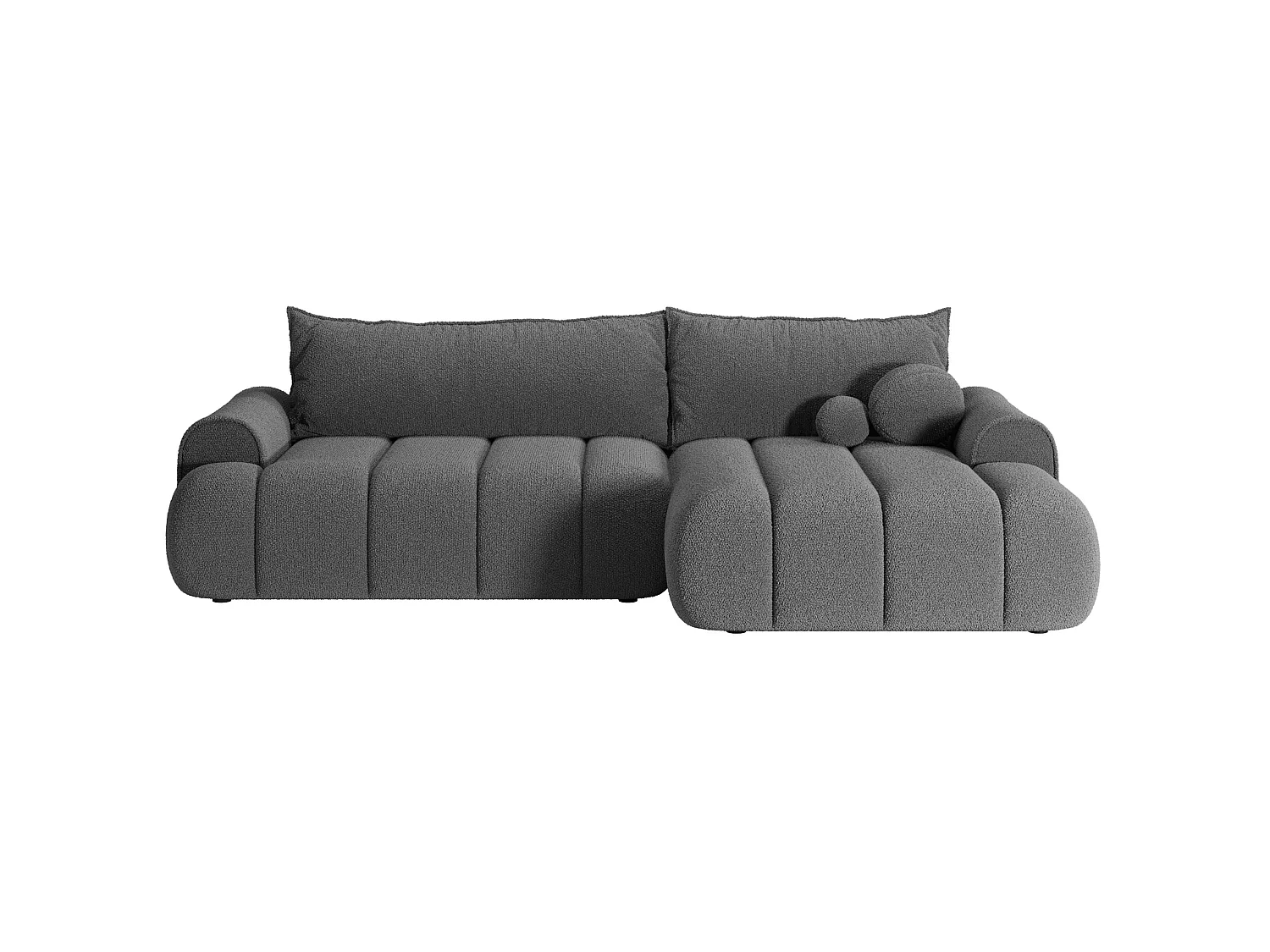 Canapé d'angle convertible - en bouclette gris avec revêtement - côté droit - DANDELINO