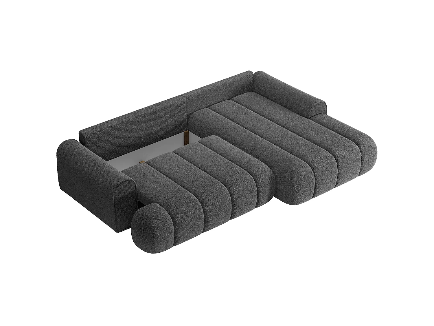 Canapé d'angle convertible - en bouclette gris avec revêtement - côté droit - DANDELINO