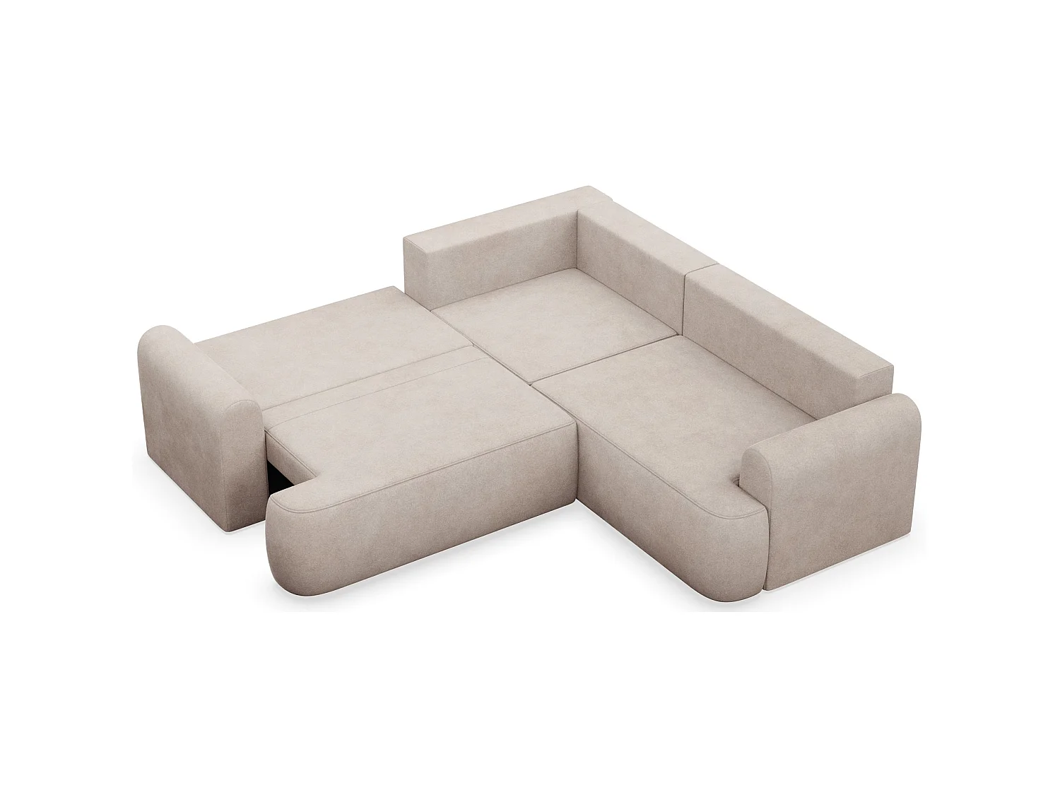 Canapé d'angle convertible en L - velours côtelé beige - avec coffre - OVO universel