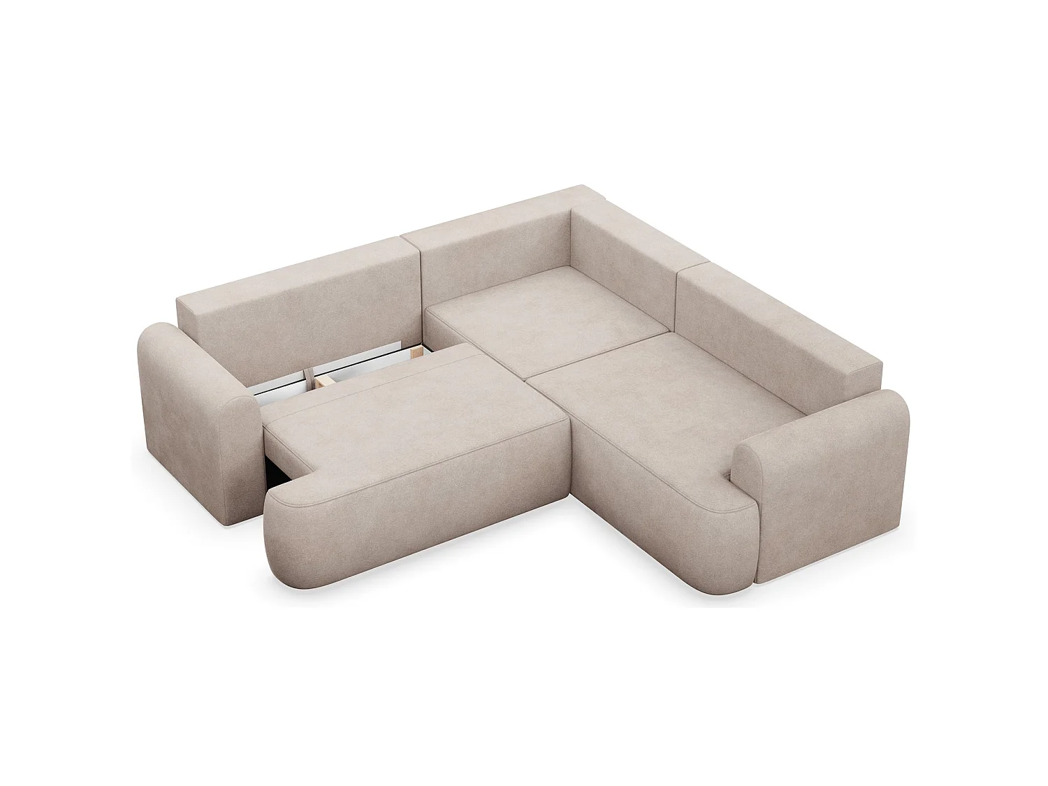 Canapé d'angle convertible en L - velours côtelé beige - avec coffre - OVO universel