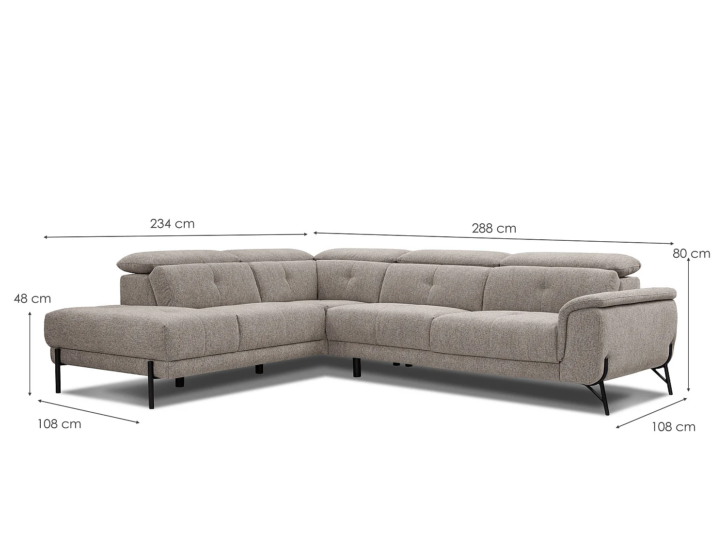 AVENA Ecksofa 5-Sitzer links mit verstellbare Kopfstützen, taupe