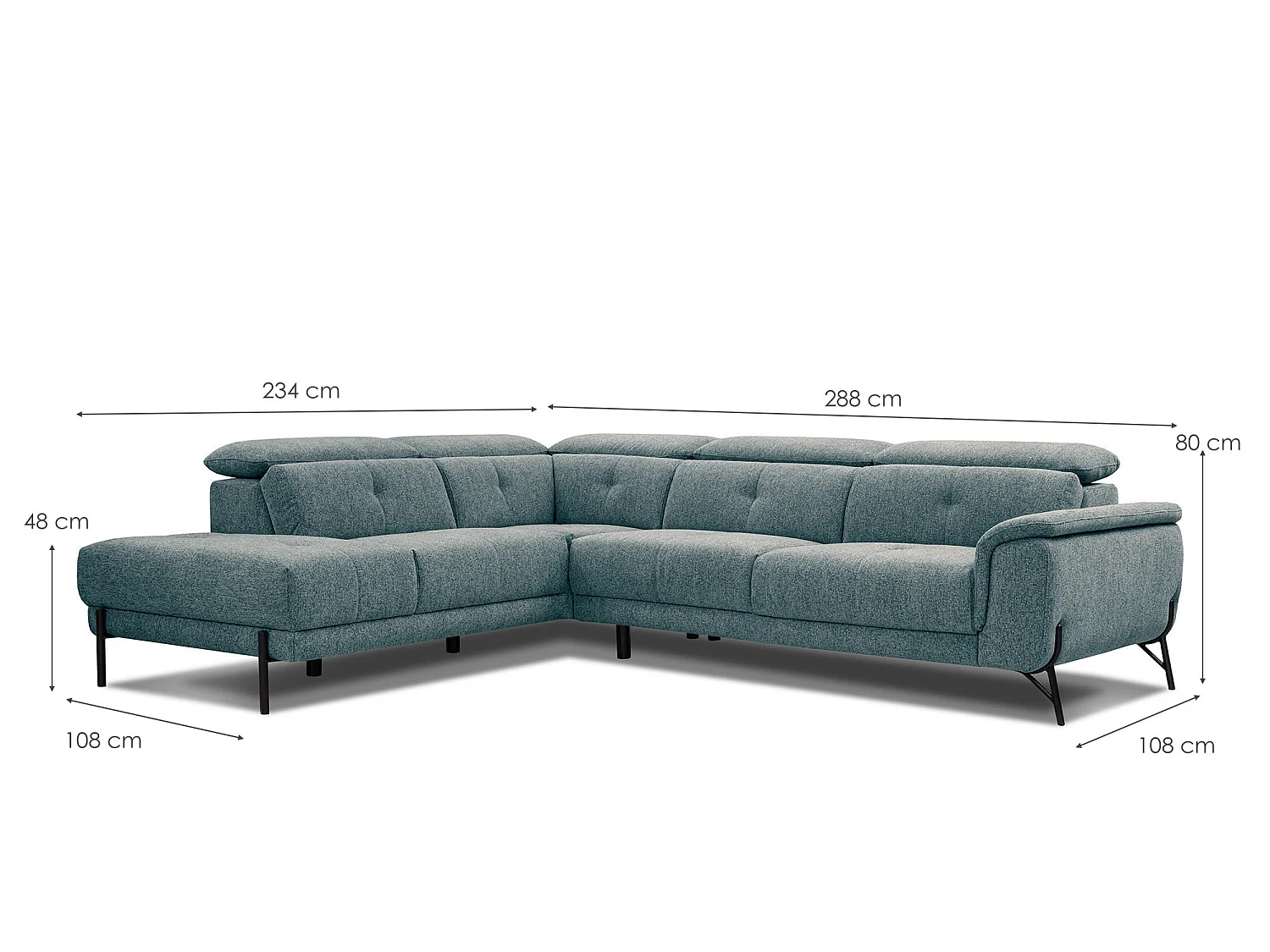 AVENA Ecksofa 5-Sitzer links mit verstellbare Kopfstützen, mint