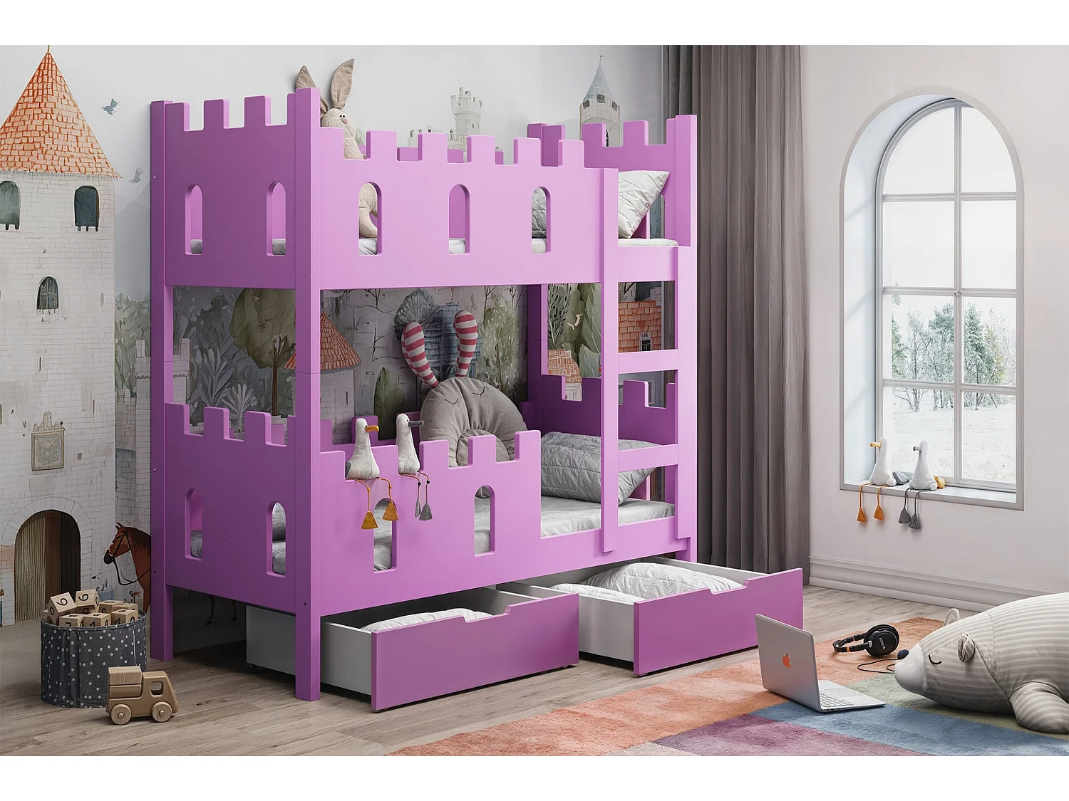 Etagenbett mit Matratzen, Rosa, 75x180 cm - Castelo