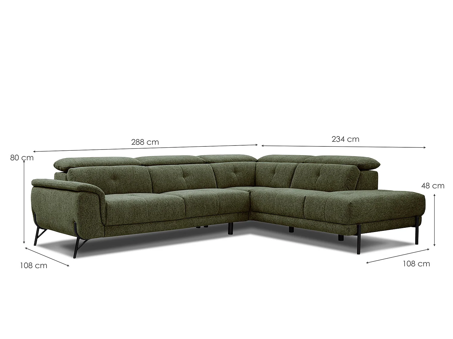 AVENA Ecksofa 5-Sitzer rechts mit verstellbare Kopfstützen, olive