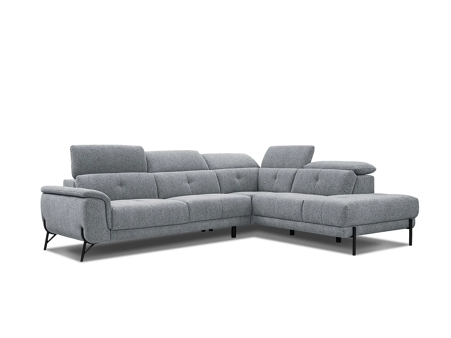 AVENA Ecksofa 5-Sitzer rechts mit verstellbare Kopfstützen, silbergrau