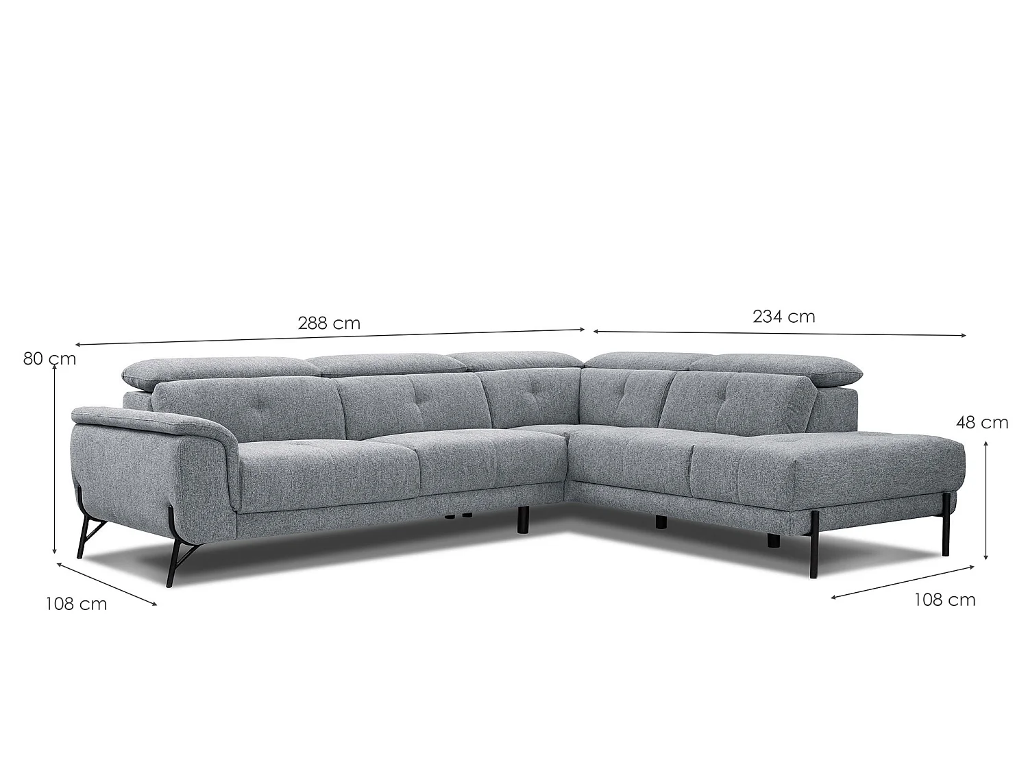 AVENA Ecksofa 5-Sitzer rechts mit verstellbare Kopfstützen, silbergrau