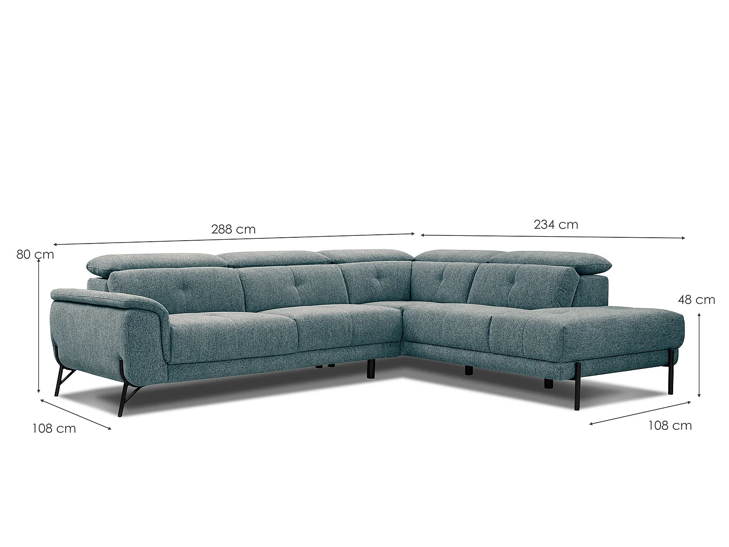 AVENA Ecksofa 5-Sitzer rechts mit verstellbare Kopfstützen, mint