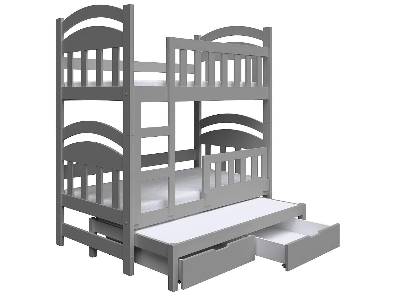 Stapelbed voor 3 personen met matrassen, grijs, 75x180 cm – Dopio