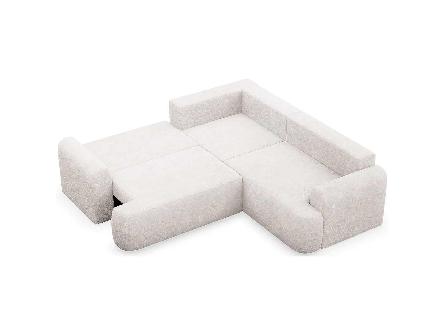 Canapé d'angle convertible en L - bouclé créme - avec coffre - OVO universel