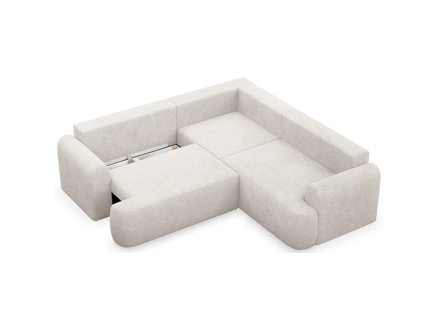 Canapé d'angle convertible en L - bouclé créme - avec coffre - OVO universel