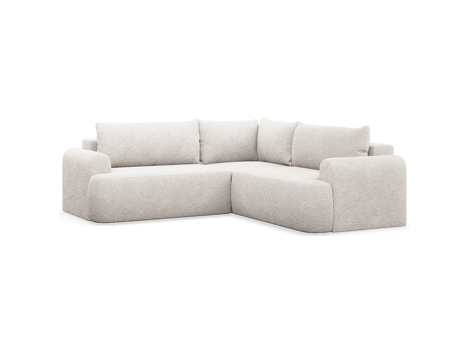 Canapé d'angle convertible en L - bouclé créme - avec coffre - OVO universel