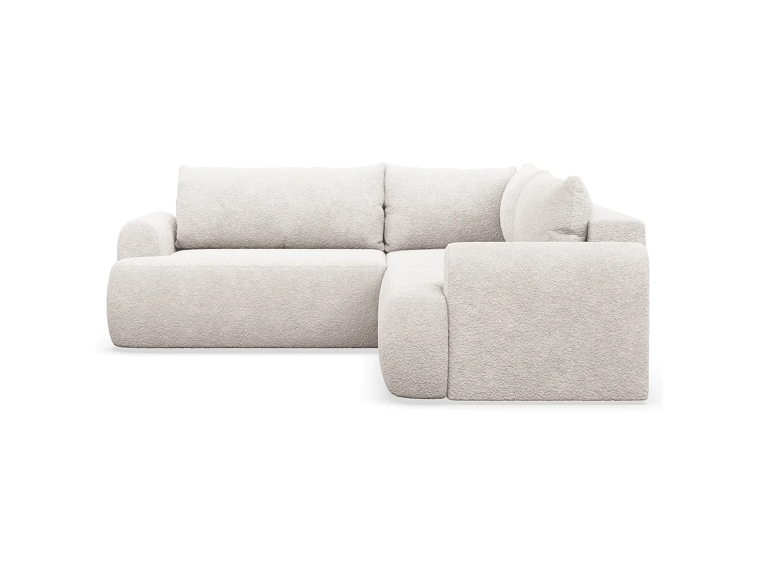 Canapé d'angle convertible en L - bouclé créme - avec coffre - OVO universel