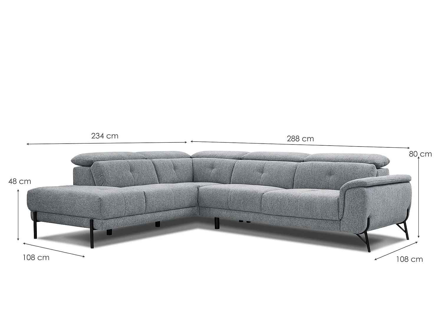 AVENA Ecksofa 5-Sitzer links mit verstellbare Kopfstützen, silbergrau