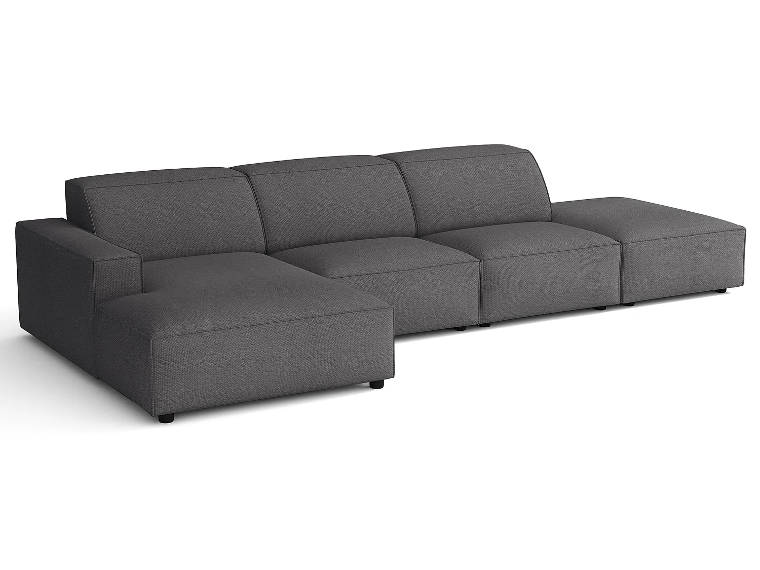 Canapé d'angle avec un pouf - 344 cm - gauche - Chenille Gris foncé - Sellmo