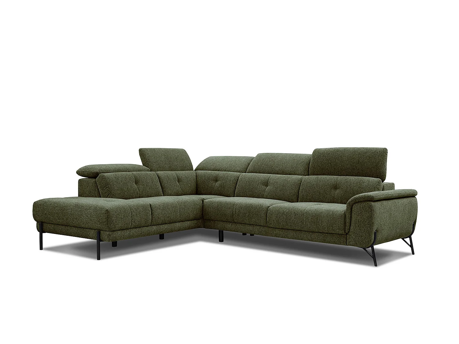 AVENA Ecksofa 5-Sitzer links mit verstellbare Kopfstützen, olive