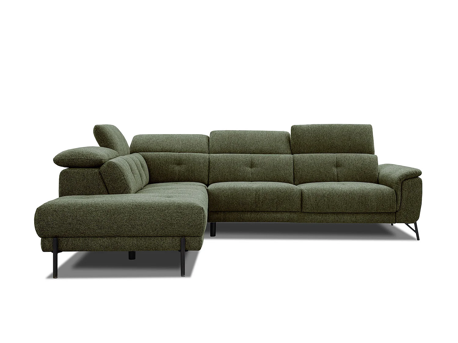 AVENA Ecksofa 5-Sitzer links mit verstellbare Kopfstützen, olive