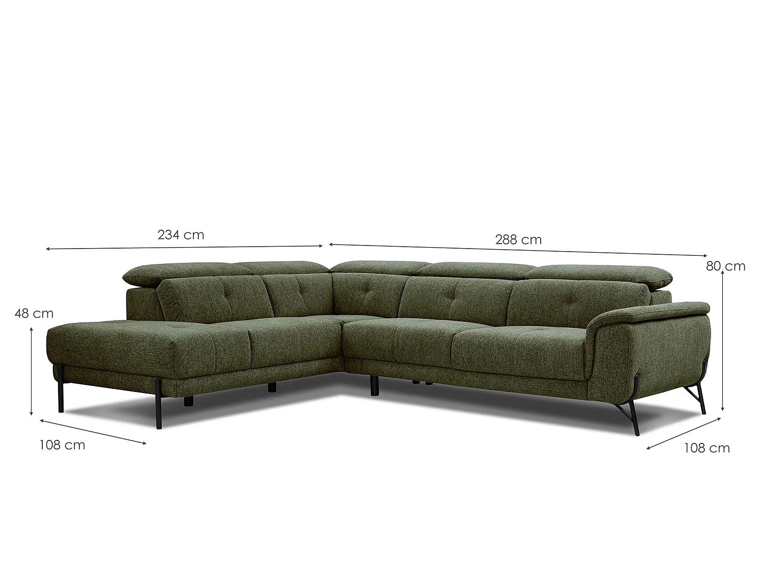 AVENA Ecksofa 5-Sitzer links mit verstellbare Kopfstützen, olive