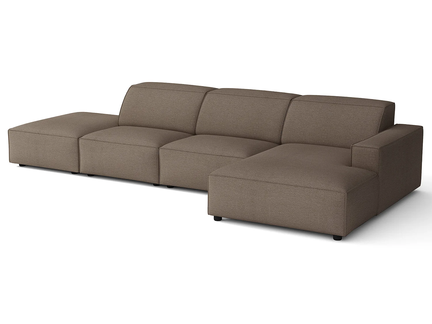 Canapé d'angle avec un pouf - 344 cm - droite - Chenille Brun clair - Sellmo