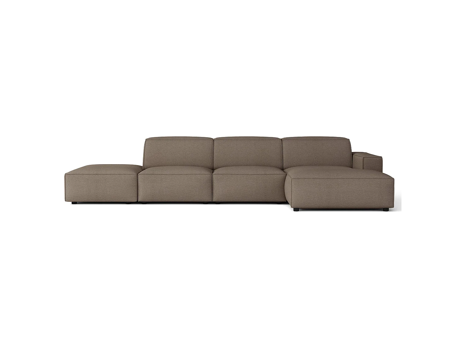 Canapé d'angle avec un pouf - 344 cm - droite - Chenille Brun clair - Sellmo