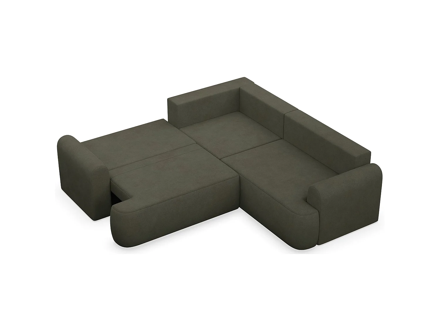 Canapé d'angle convertible en L - velours côtelé olive - avec coffre - OVO universel