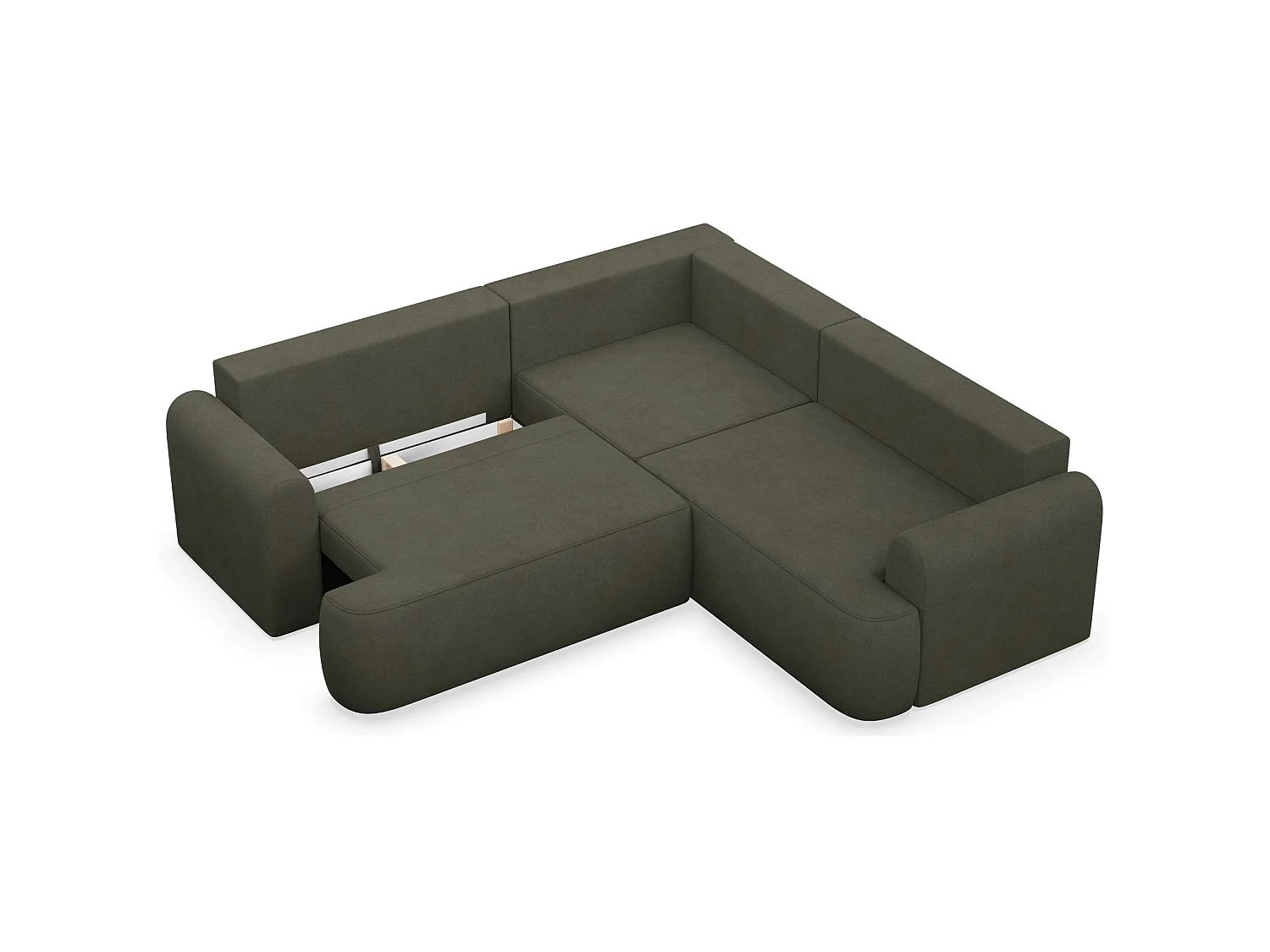 Canapé d'angle convertible en L - velours côtelé olive - avec coffre - OVO universel