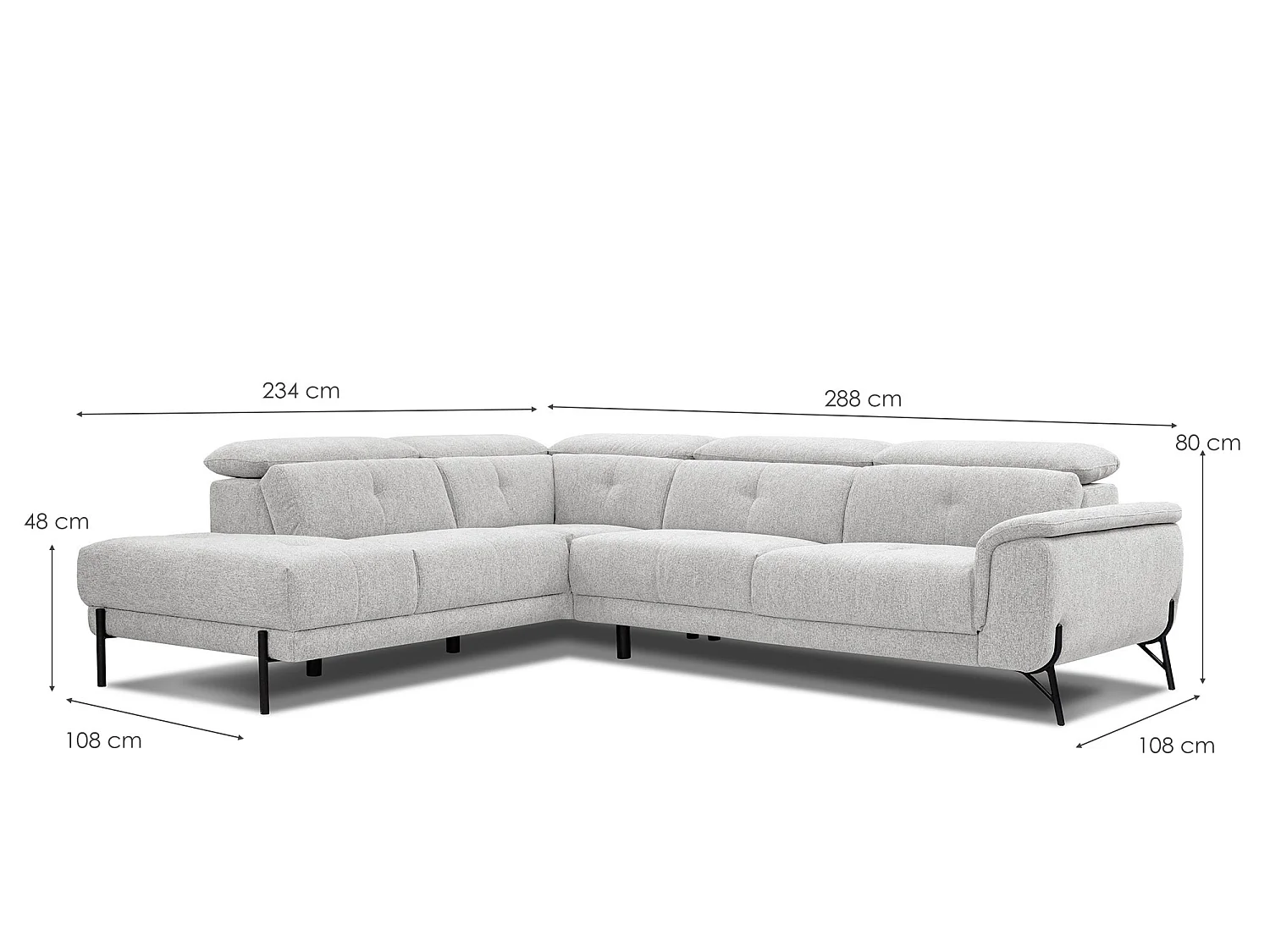 AVENA Ecksofa 5-Sitzer mit verstellbare Kopfstützen, creme