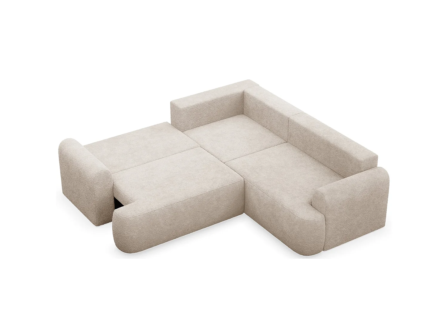 Canapé d'angle convertible en L - bouclé beige - avec coffre - OVO universel
