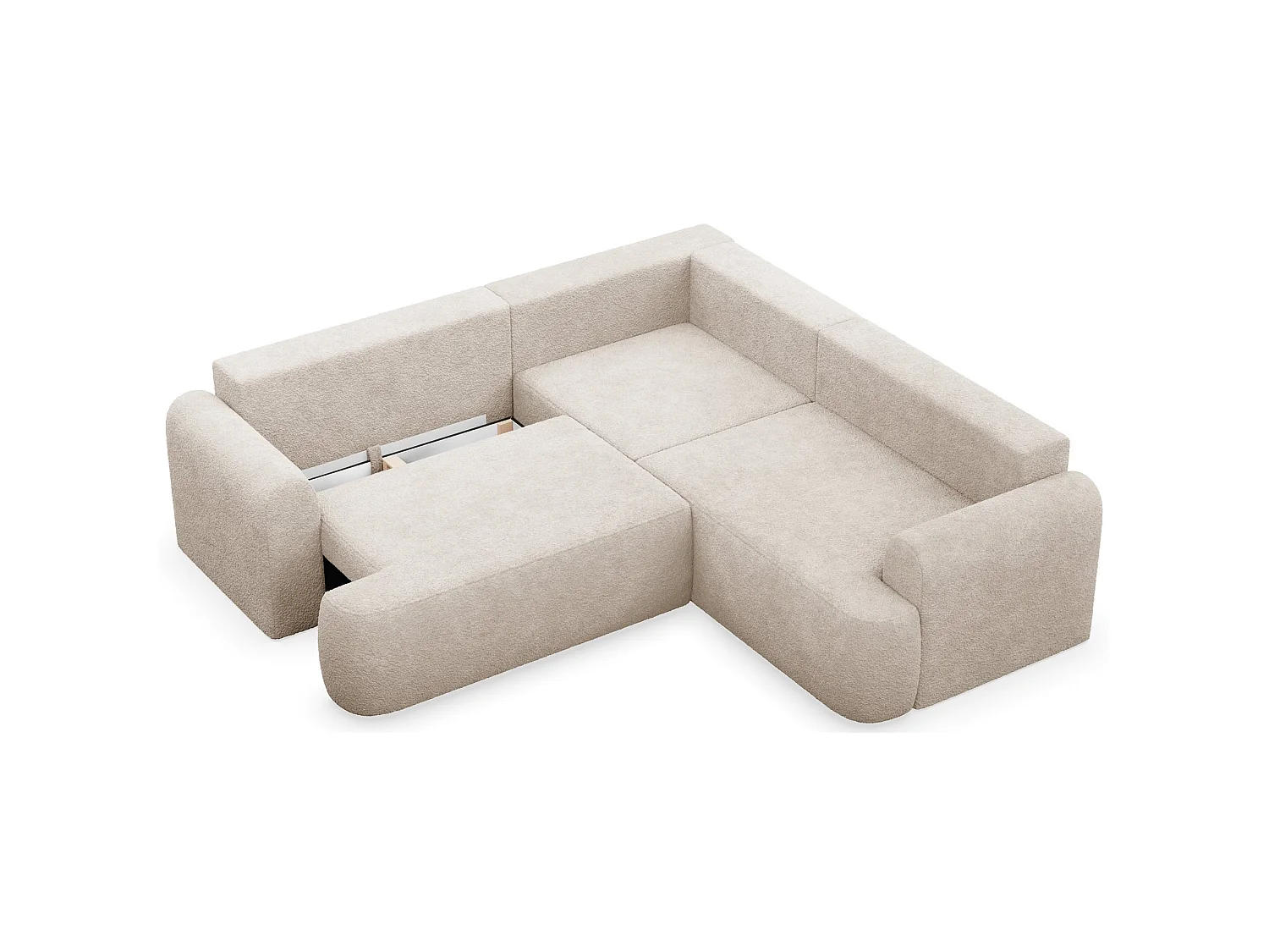 Canapé d'angle convertible en L - bouclé beige - avec coffre - OVO universel