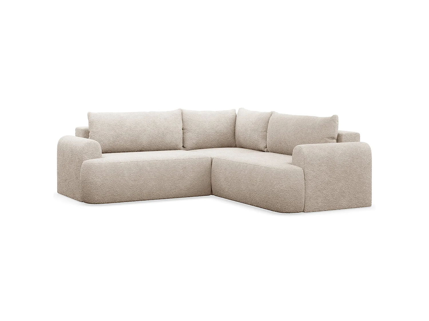 Canapé d'angle convertible en L - bouclé beige - avec coffre - OVO universel
