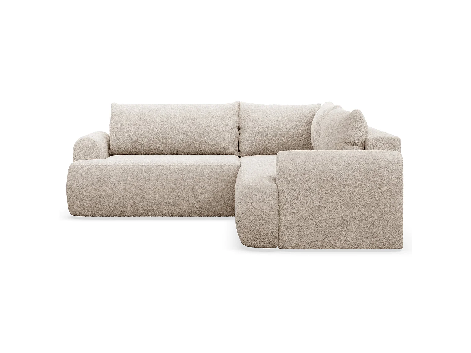 Canapé d'angle convertible en L - bouclé beige - avec coffre - OVO universel