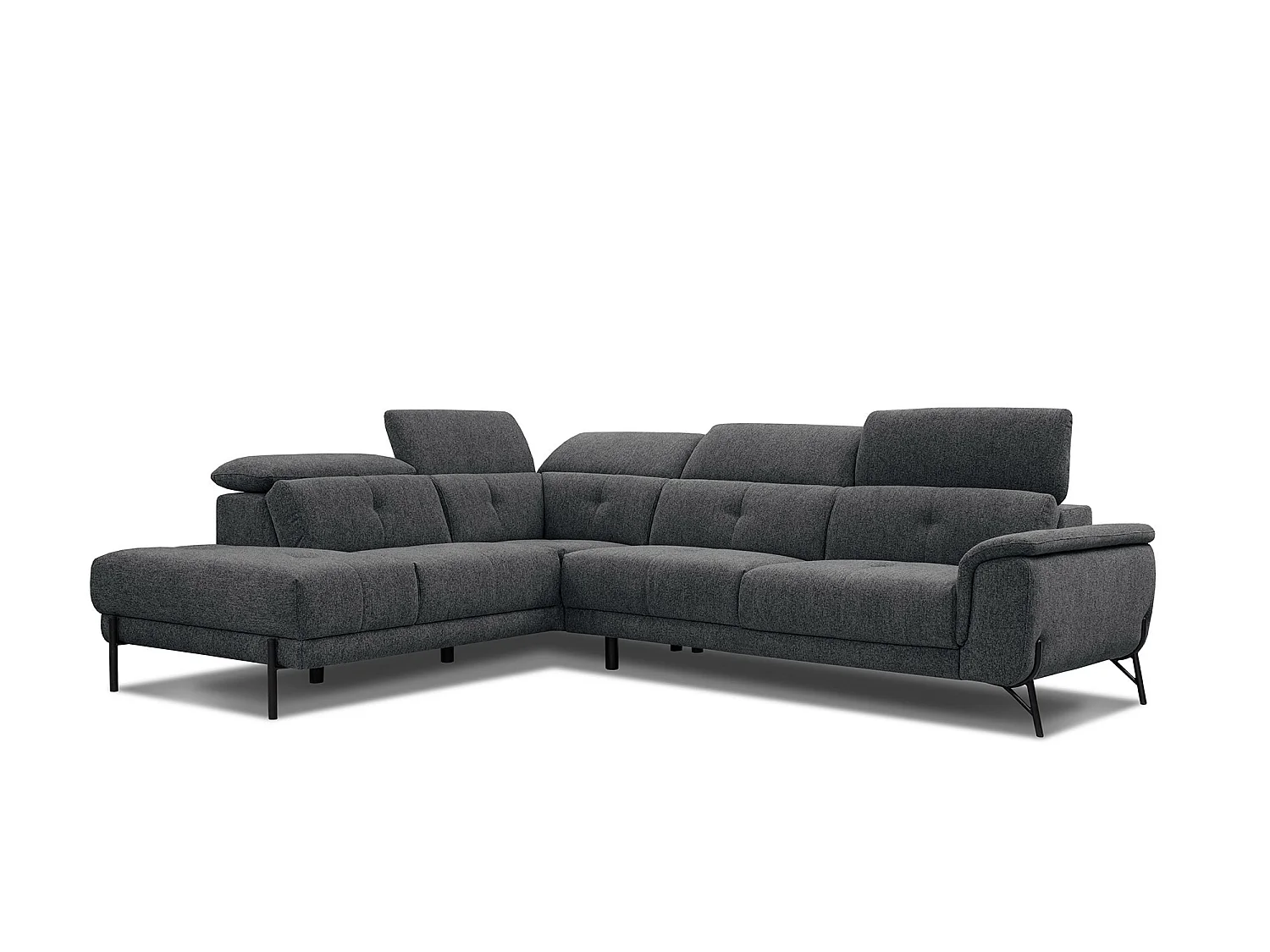 AVENA Ecksofa 5-Sitzer links mit verstellbare Kopfstützen, dunkelgrau