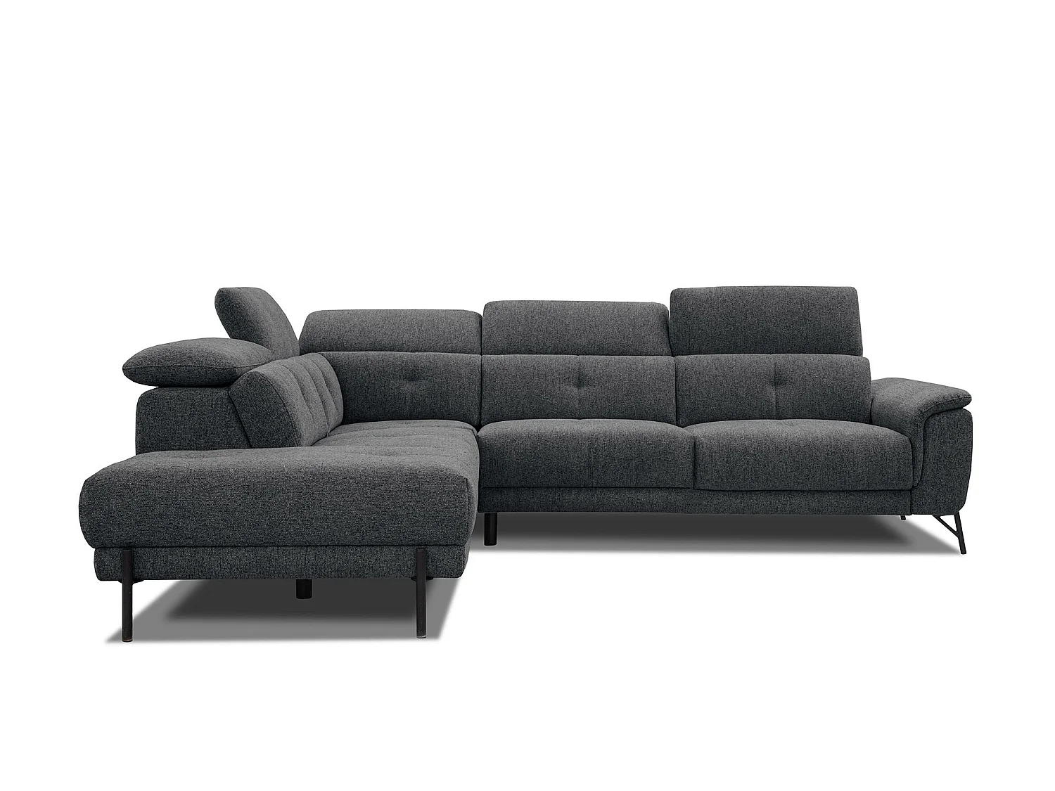 AVENA Ecksofa 5-Sitzer links mit verstellbare Kopfstützen, dunkelgrau