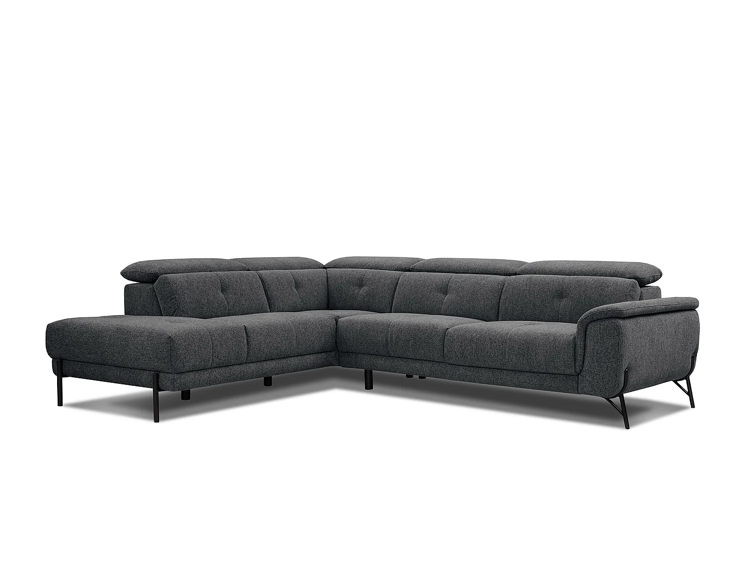 AVENA Ecksofa 5-Sitzer links mit verstellbare Kopfstützen, dunkelgrau