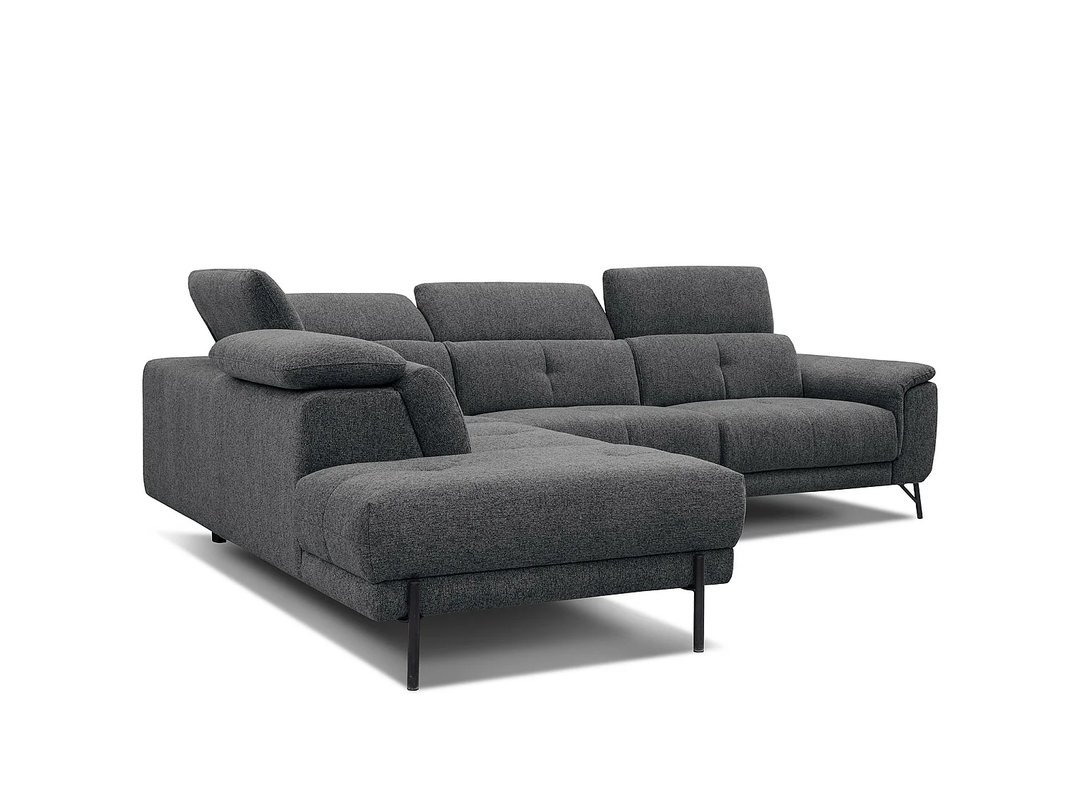 AVENA Ecksofa 5-Sitzer links mit verstellbare Kopfstützen, dunkelgrau