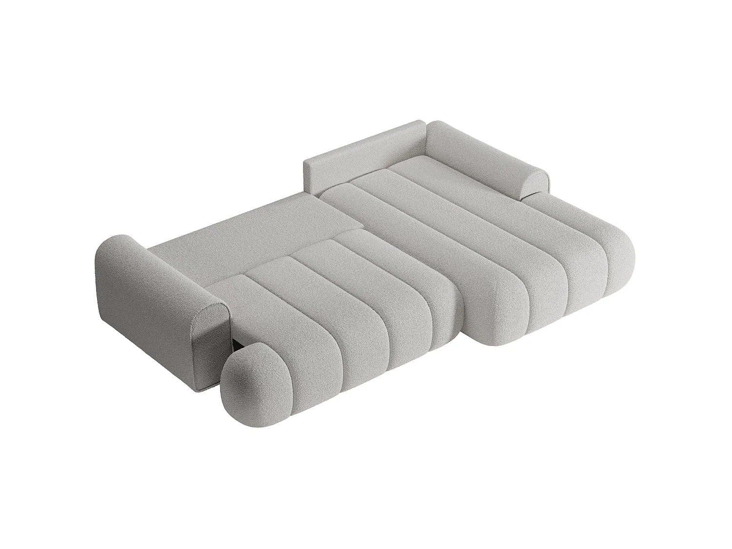 Canapé d'angle convertible - en bouclette gris clair avec revêtement - côté droit - DANDELINO