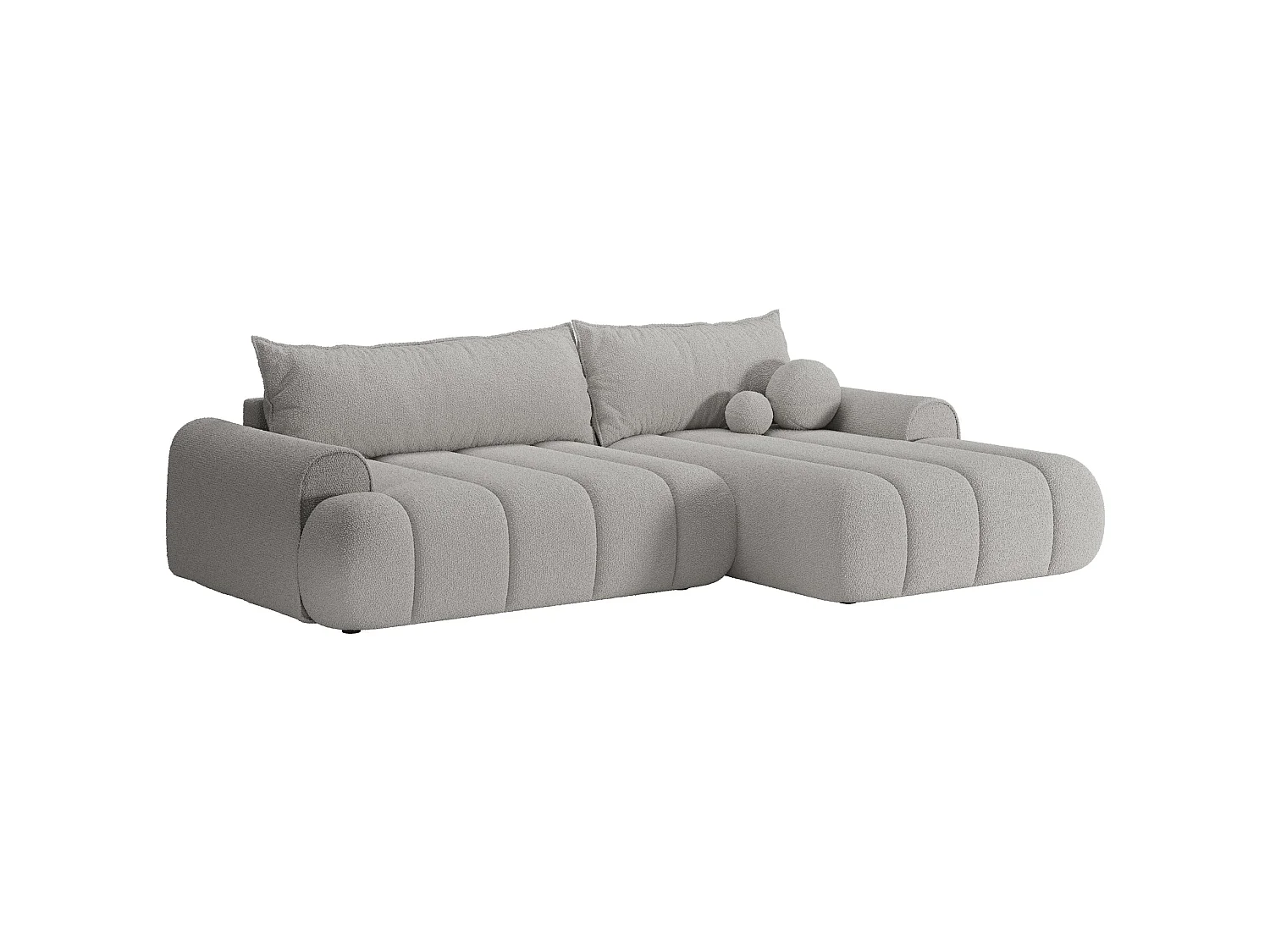 Canapé d'angle convertible - en bouclette gris clair avec revêtement - côté droit - DANDELINO