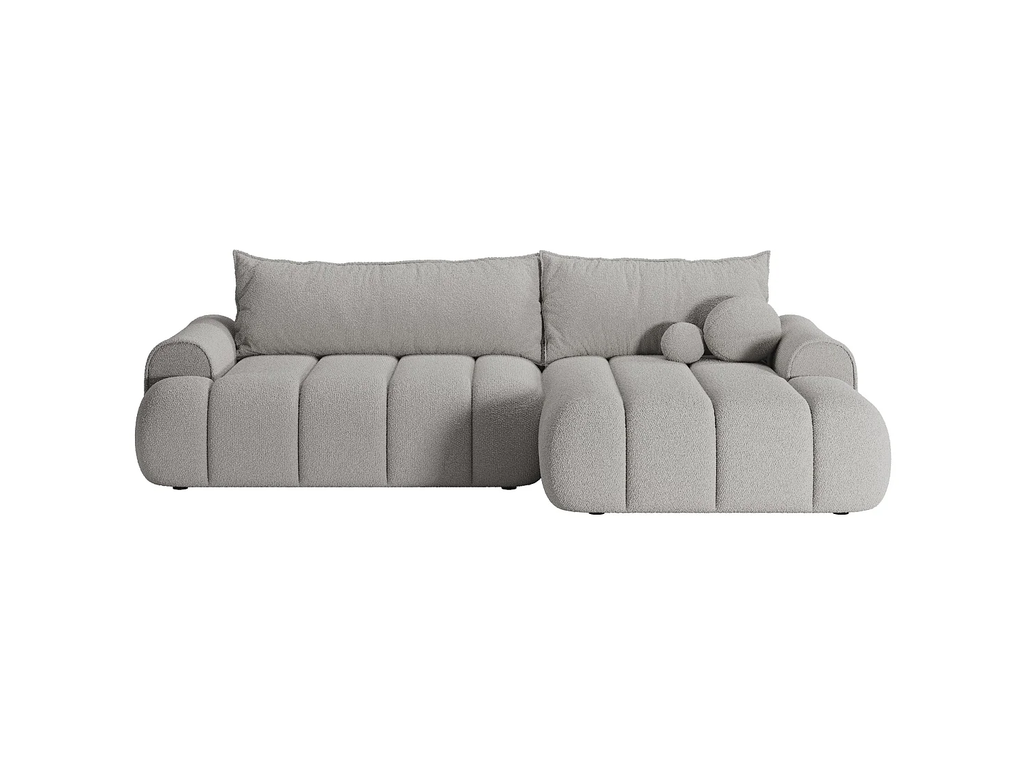Canapé d'angle convertible - en bouclette gris clair avec revêtement - côté droit - DANDELINO
