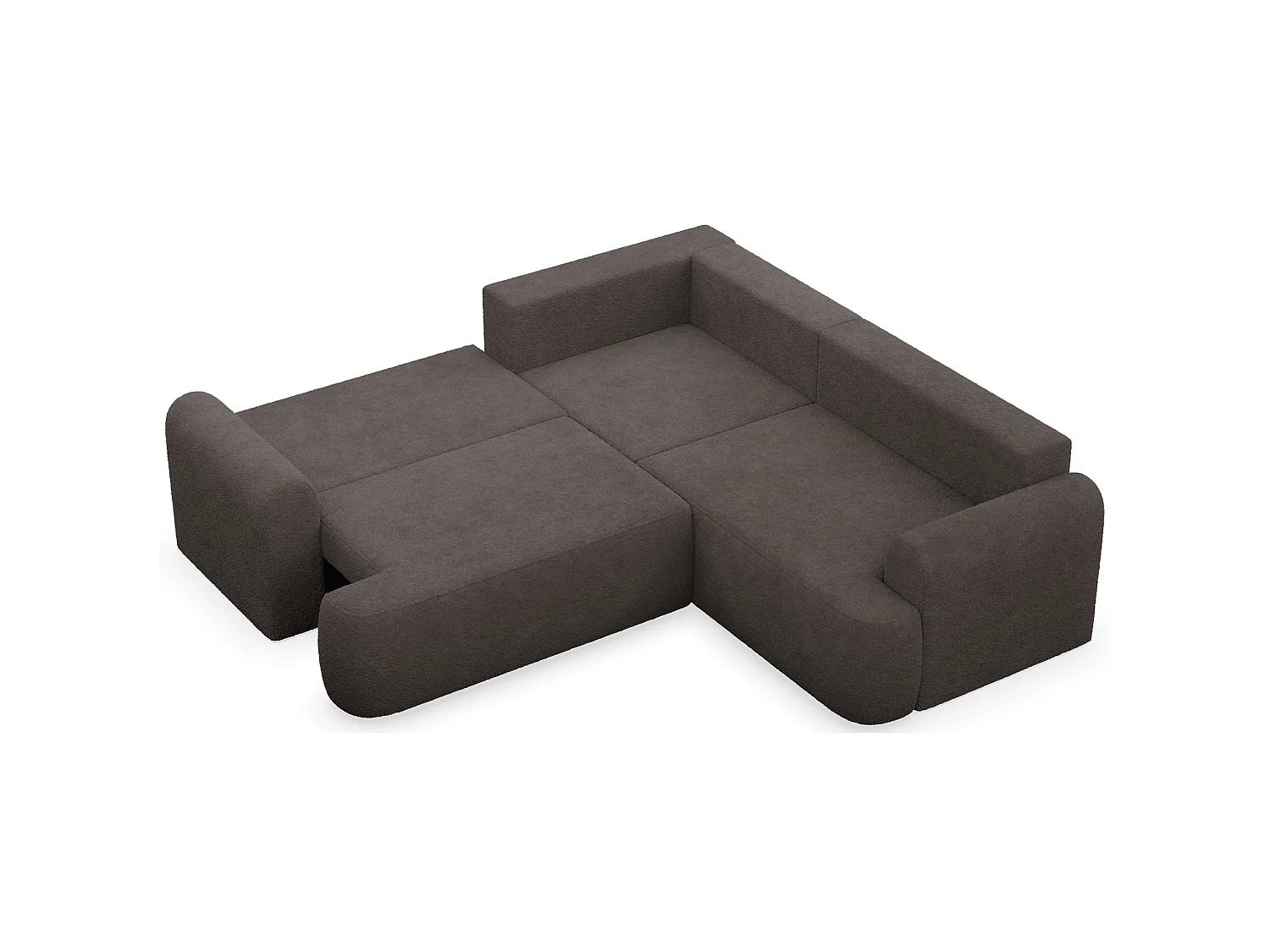 Canapé d'angle convertible en L - bouclé gris-brun - avec coffre - OVO universel
