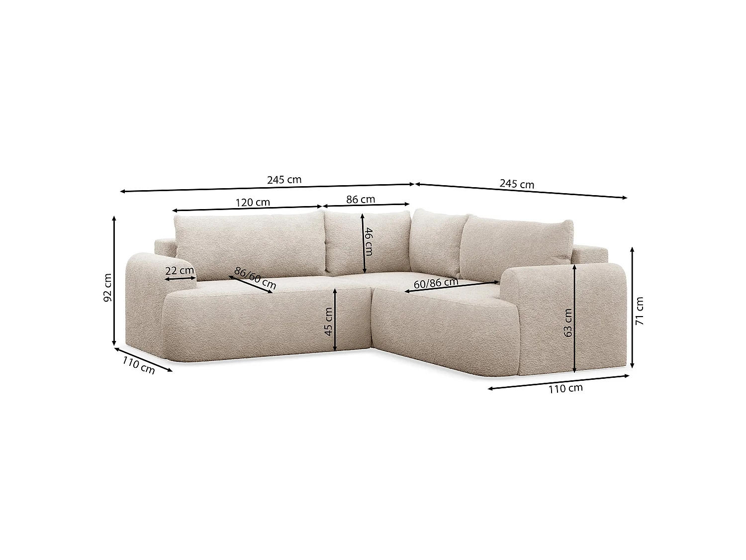 Canapé d'angle convertible en L - bouclé gris-brun - avec coffre - OVO universel