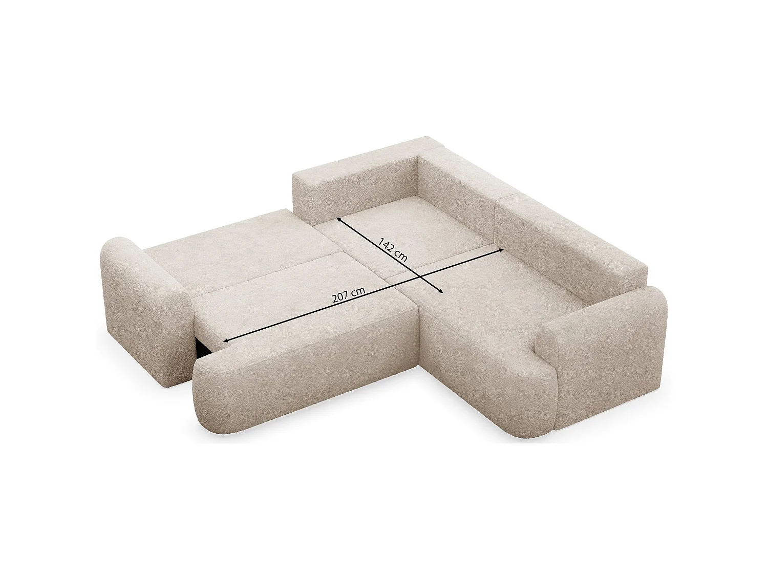 Canapé d'angle convertible en L - bouclé gris-brun - avec coffre - OVO universel