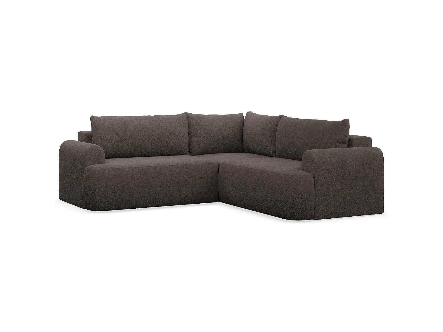 Canapé d'angle convertible en L - bouclé gris-brun - avec coffre - OVO universel