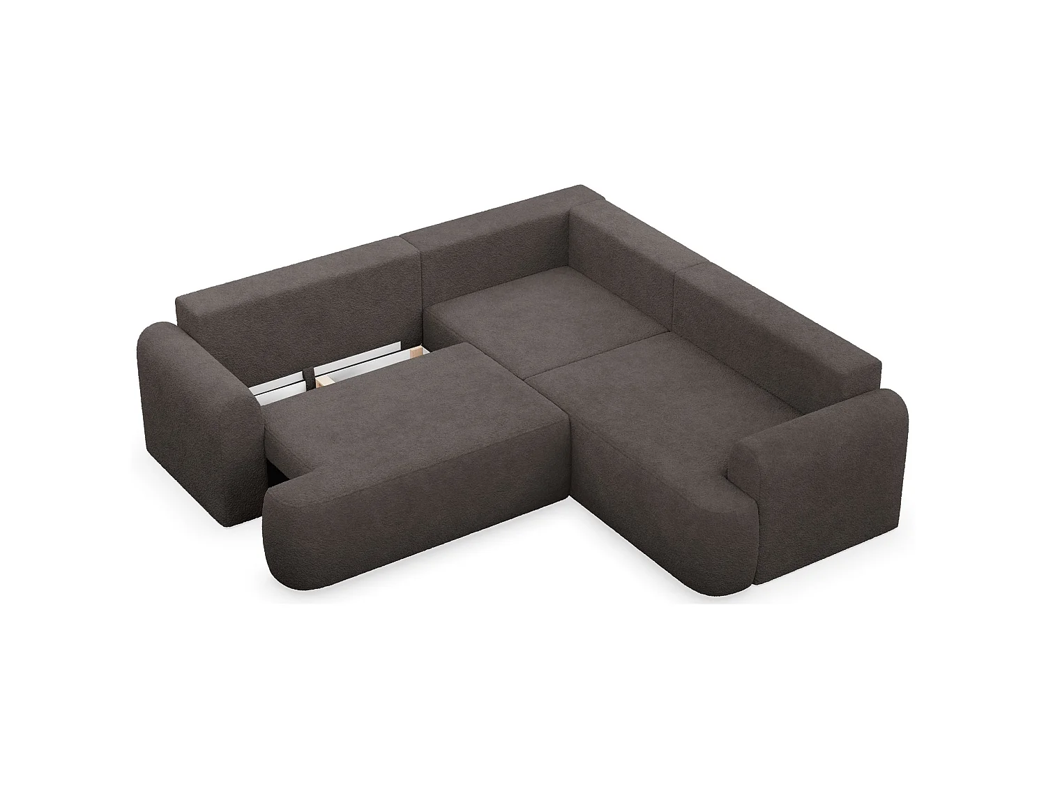 Canapé d'angle convertible en L - bouclé gris-brun - avec coffre - OVO universel