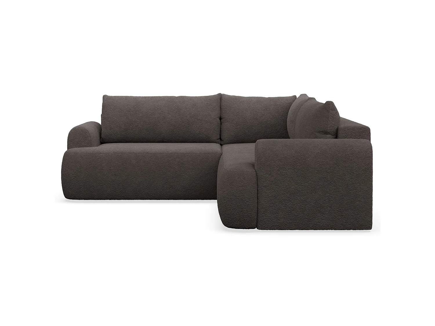 Canapé d'angle convertible en L - bouclé gris-brun - avec coffre - OVO universel